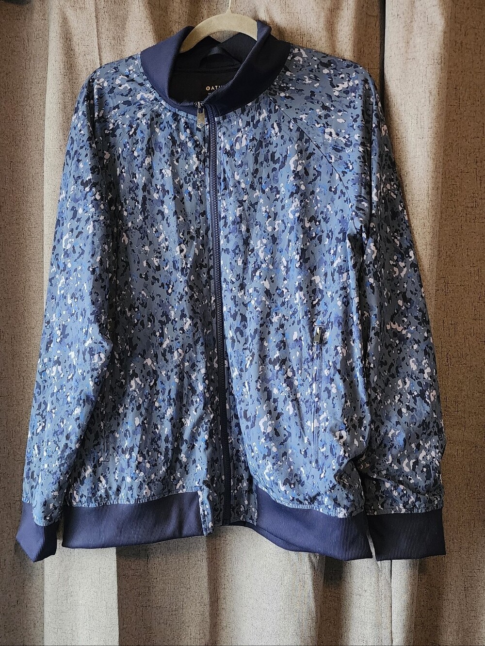 Athleta Brooklyn Bomber Jacket II Blue Print Zip Front Athletic Jacket XL